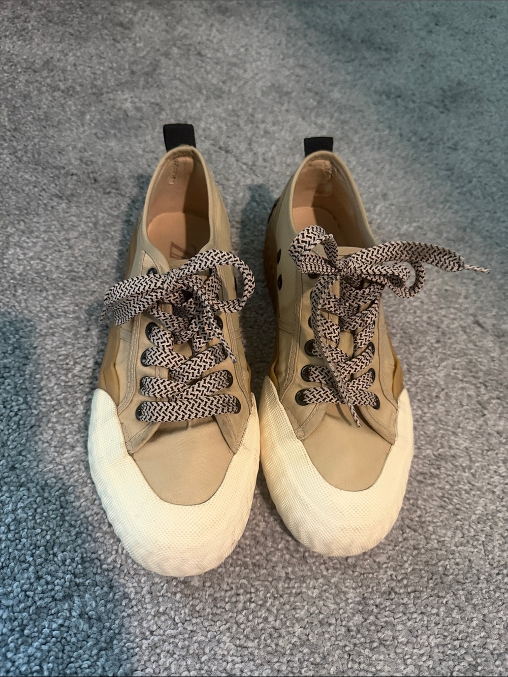 Zara Beige/Tan Low-Top Canvas Sneakers - Picture 2 of 6